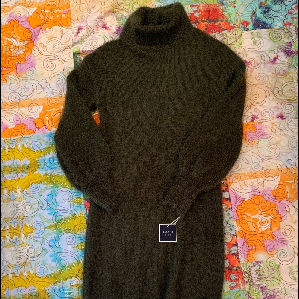 Dark green turtleneck sweater dress